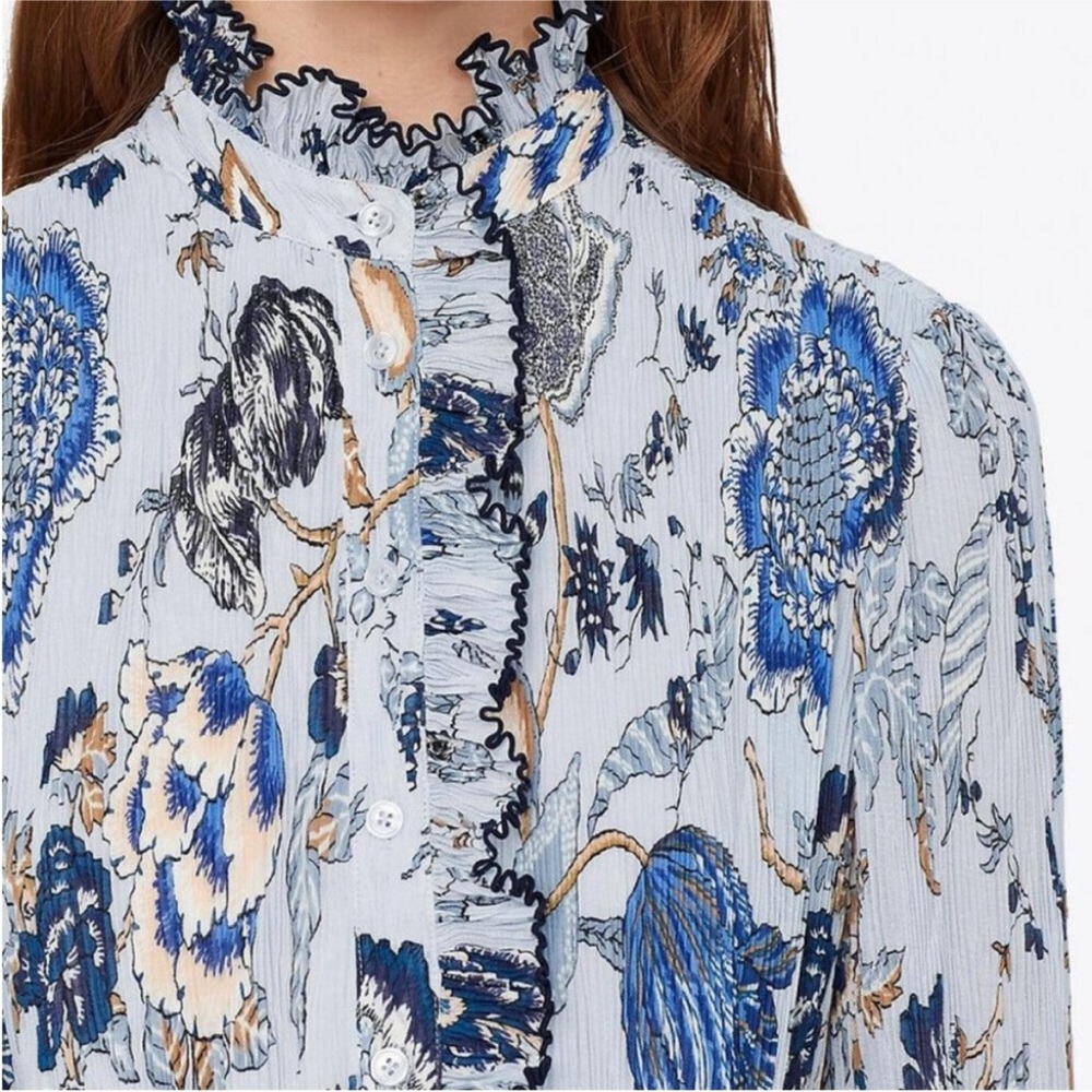 Tory Burch Blue and White Paisley Tie-Waist Mini Dress - Picture 2 of 12
